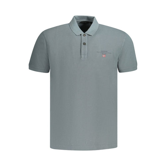 Napapijri Gray Cotton Mens Polo Shirt with embroidery and logo.