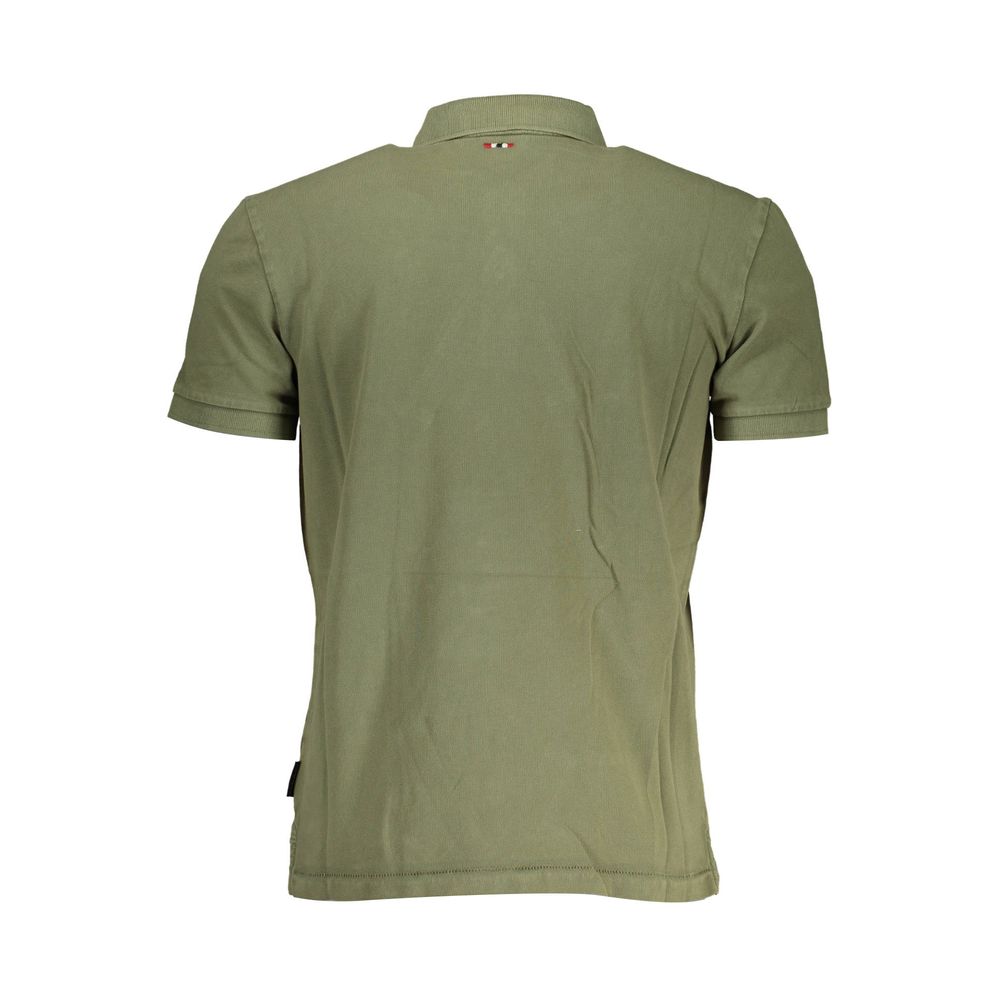 Napapijri Green Cotton Men Polo Shirt with embroidery detail, back view showcasing sophisticated design and high-end style.