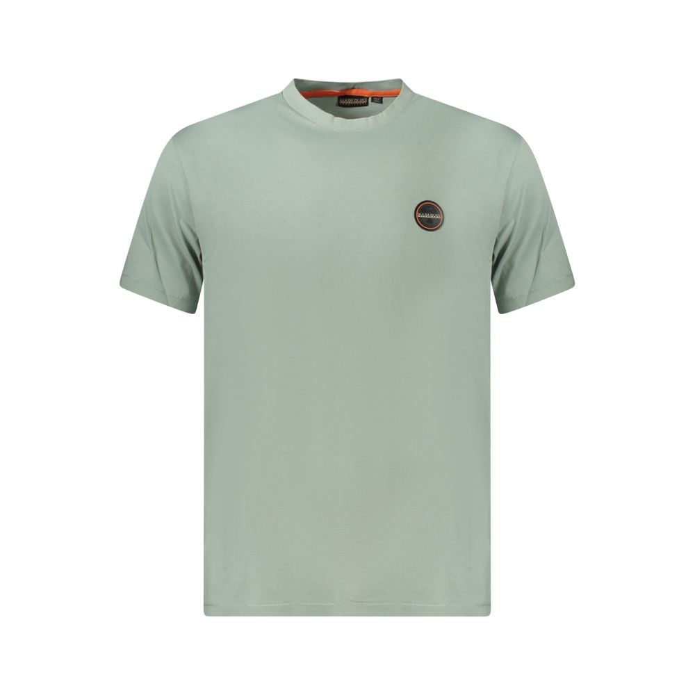 Napapijri Green Cotton Men T-Shirt with logo, short sleeves, crew neck; made from organic cotton for sustainable style and comfort.