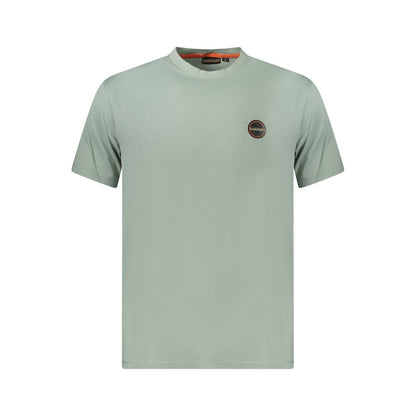 Napapijri Green Cotton Men T-Shirt with logo, short sleeves, crew neck; made from organic cotton for sustainable style and comfort.