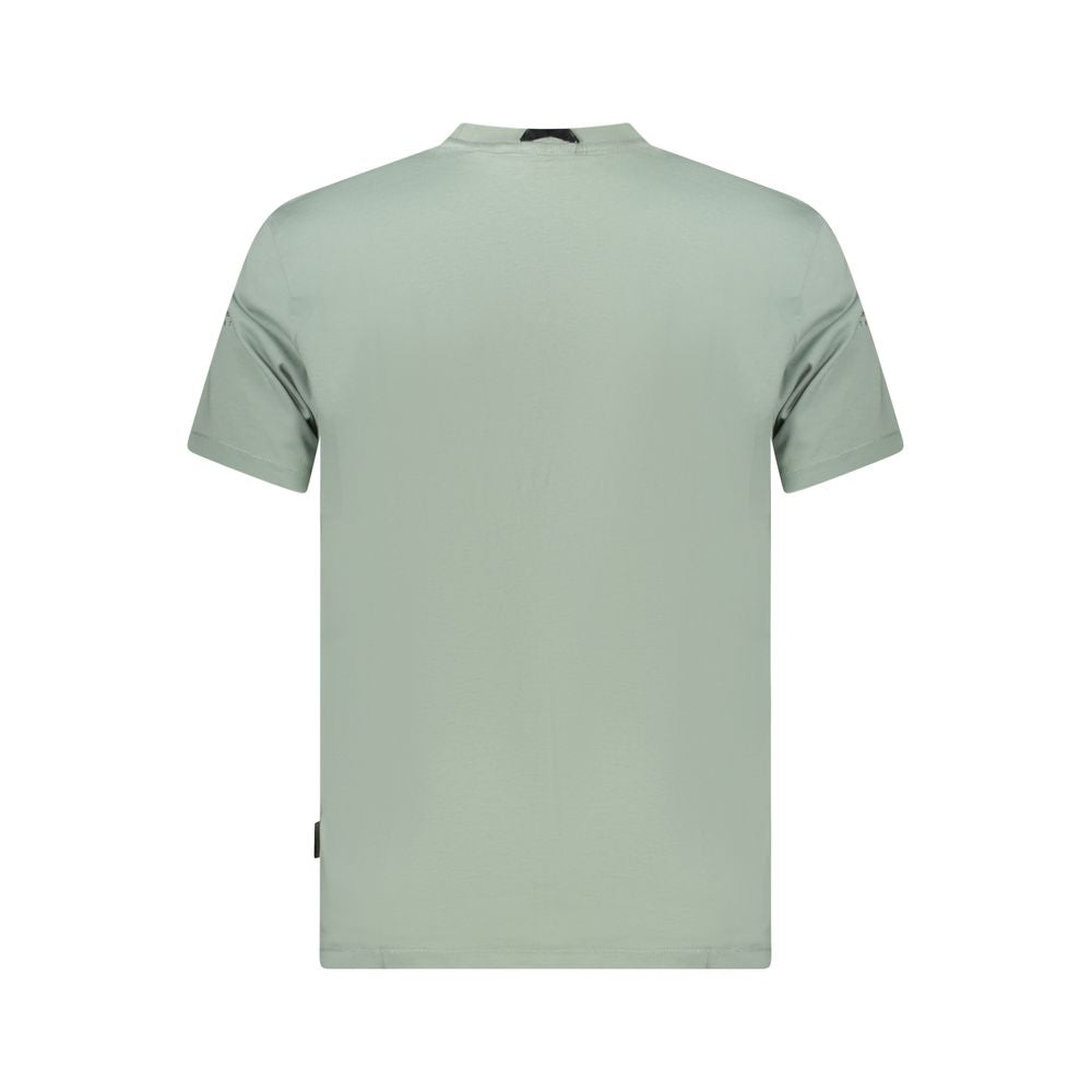 Back view of Napapijri Green Cotton Men T-Shirt showcasing short sleeves and regular fit.