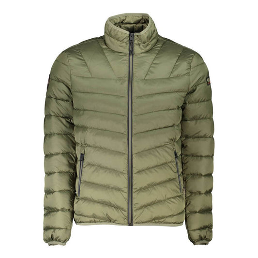 Napapijri Green Polyamide Men Jacket with zip closure and pockets, stylish and functional for modern explorers.