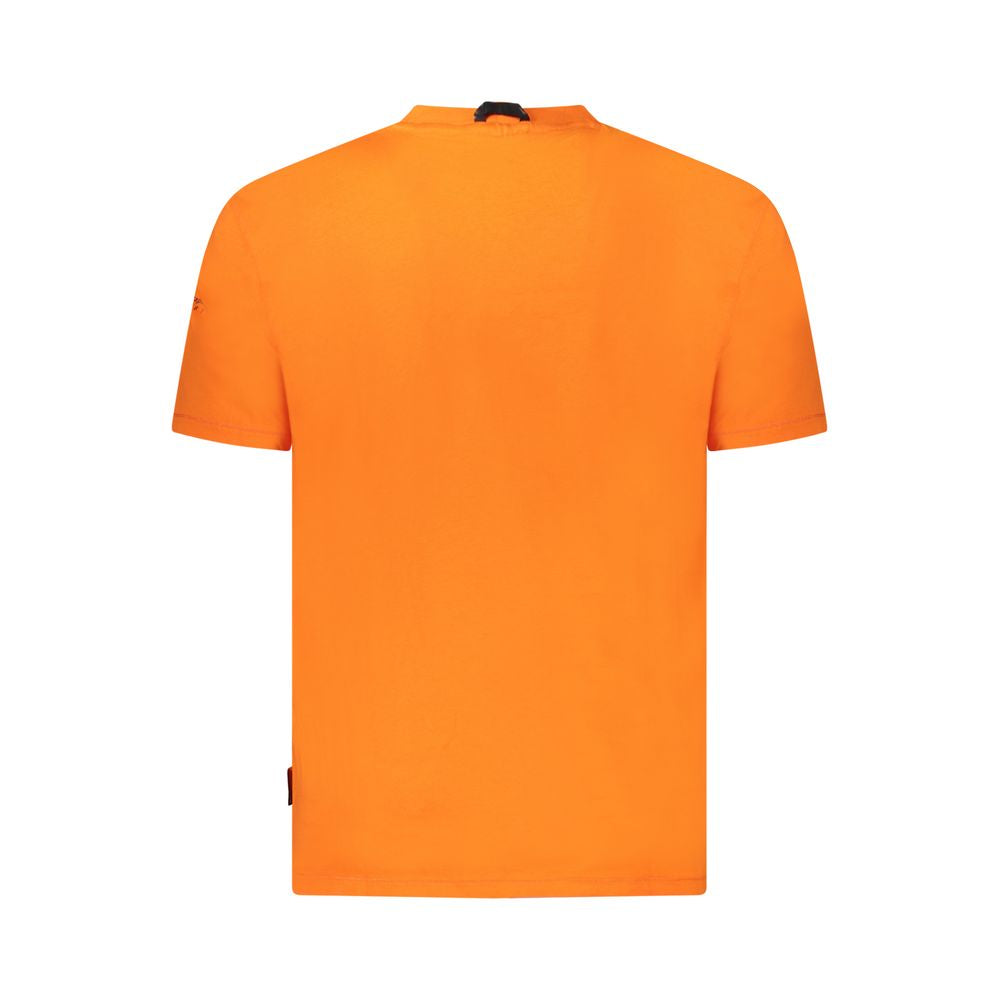 Napapijri Orange Cotton Men T-Shirt in vibrant hue, back view, crafted from 100% organic cotton for eco-friendly fashion.