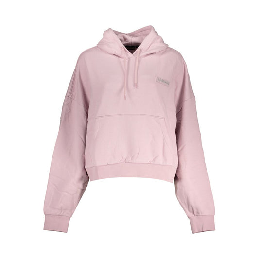 Napapijri Pink Cotton Women Sweater with hood, showcasing cozy-chic style and central pocket. Ideal for fashion-forward individuals.