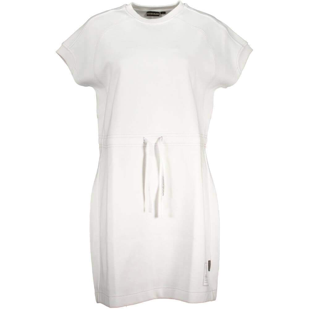 Napapijri White Cotton Dress with short sleeves, crew neck, and logo detail, ideal for sporty and casual occasions.