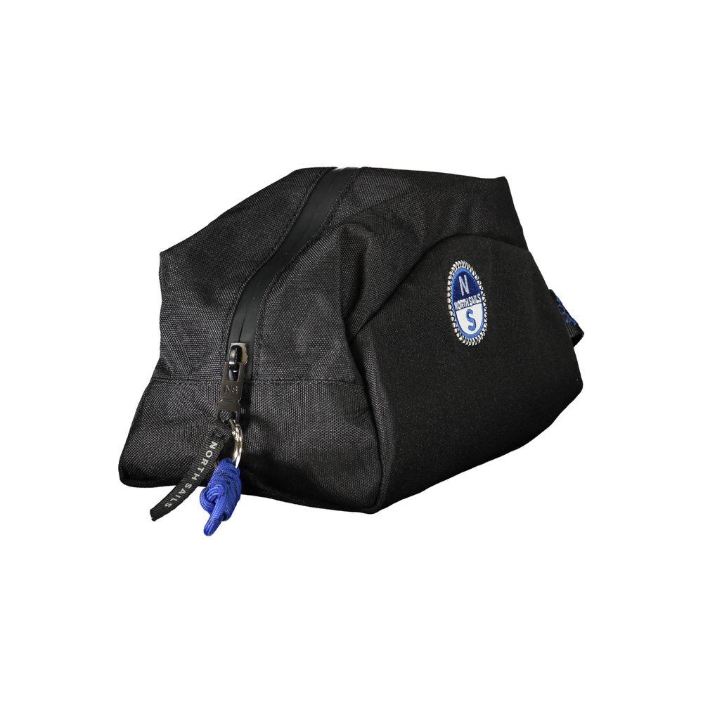North Sails Black Polyester Men Leather Accessory, sleek beauty case with zip, logo detail, ideal for organized traveling.