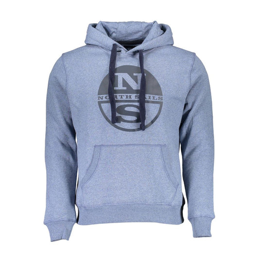 North Sails Blue Cotton Men Sweater with logo and hood, front view