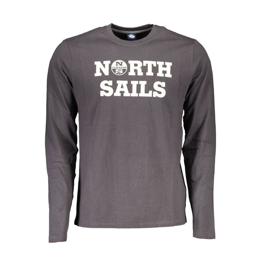 North Sails Brown Cotton Men T-Shirt with logo, long sleeves, and crew neck, marine-inspired sustainable fashion.