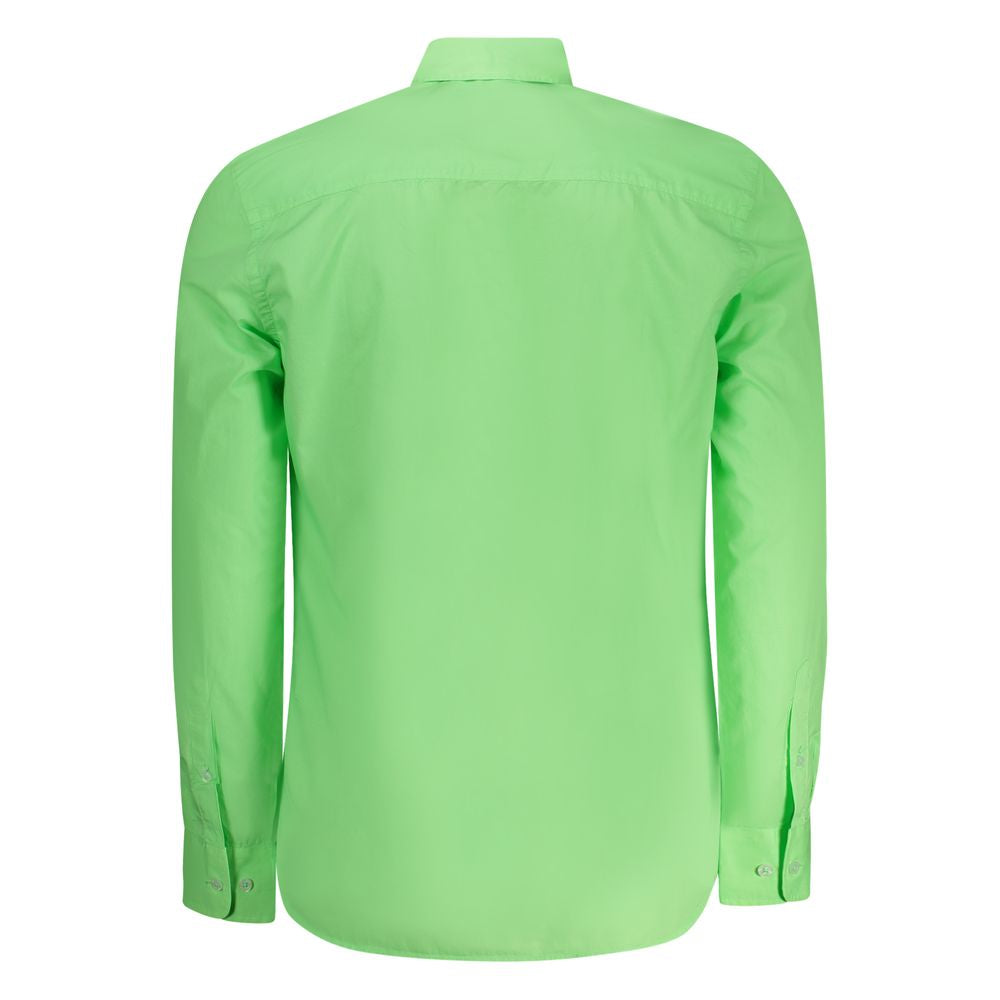 North Sails Green Cotton Men Shirt, back view featuring long sleeves and button-down collar, iconic North Sails logo embroidery visible.