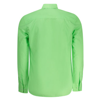 North Sails Green Cotton Men Shirt, back view featuring long sleeves and button-down collar, iconic North Sails logo embroidery visible.