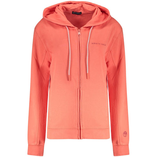 North Sails Pink Cotton Women Sweater with hood, zip fastening, and pockets, showcasing casual chic style and brand embossed print.