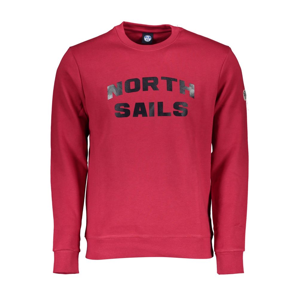North Sails Red Cotton Men Sweater with logo and long sleeves, showcasing comfort and style in bright red color.