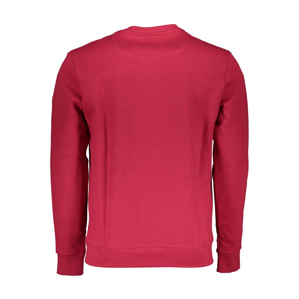 Back view of North Sails Red Cotton Men Sweater showcasing long sleeves and iconic design.