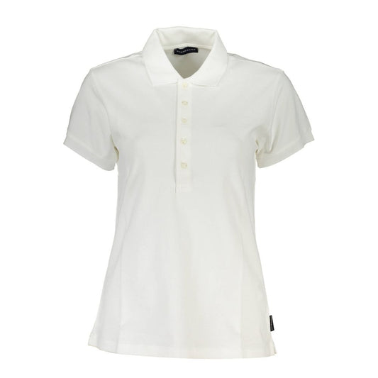 North Sails White Cotton Women Polo Shirt with short sleeves and brand logo, made from organic cotton with elastane for a comfortable fit.