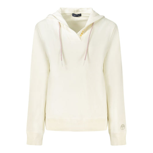North Sails White Cotton Women Sweater with hood and embossed logo, stylish long sleeve sweatshirt for casual luxury and comfort.