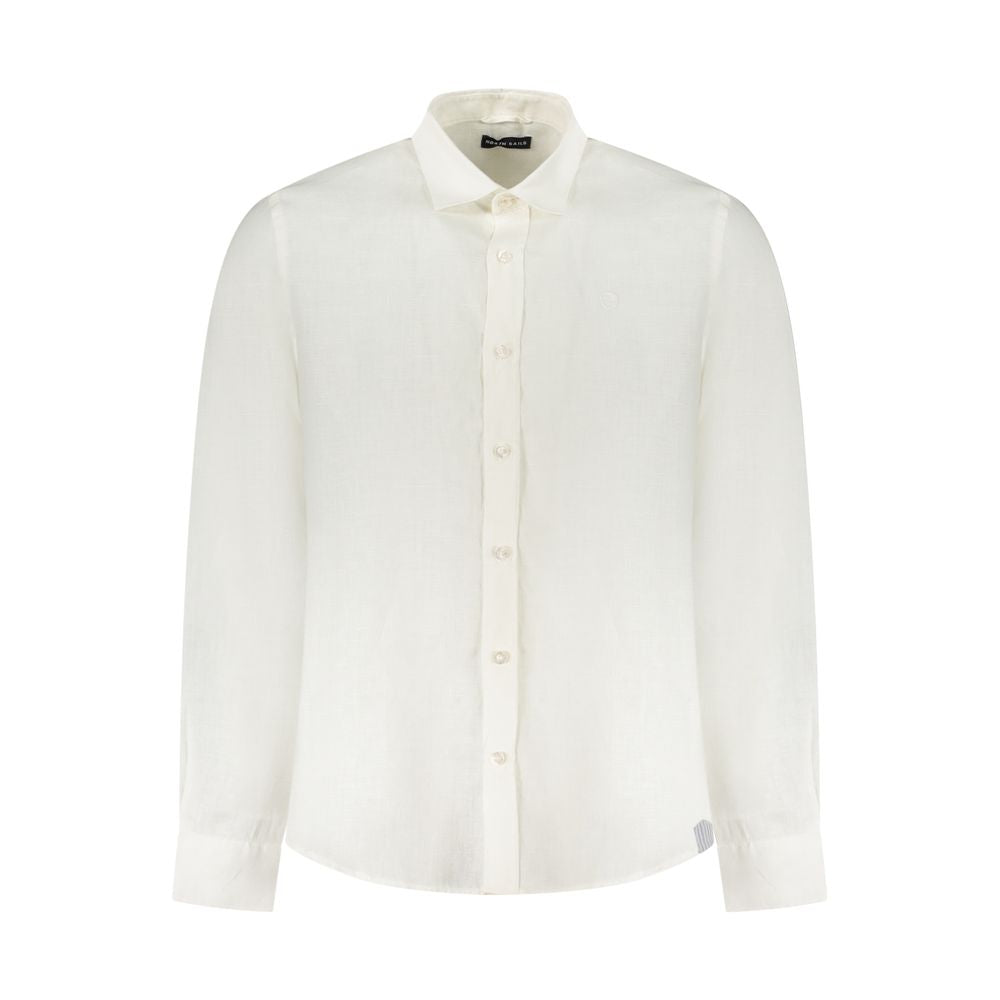 North Sails White Linen Shirt with long sleeves, Italian collar, and Ocean Positive logo