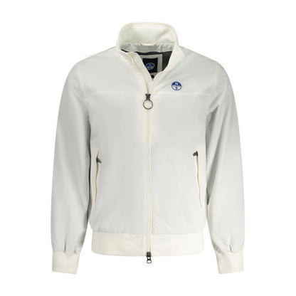 North Sails White Polyamide Men Jacket with zip closure, external pockets, and subtle branding; sleek and functional design.