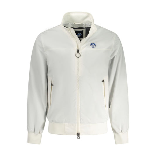 North Sails White Polyamide Men Jacket with two pockets and zip closure, showcasing sleek design and subtle branding for modern style.