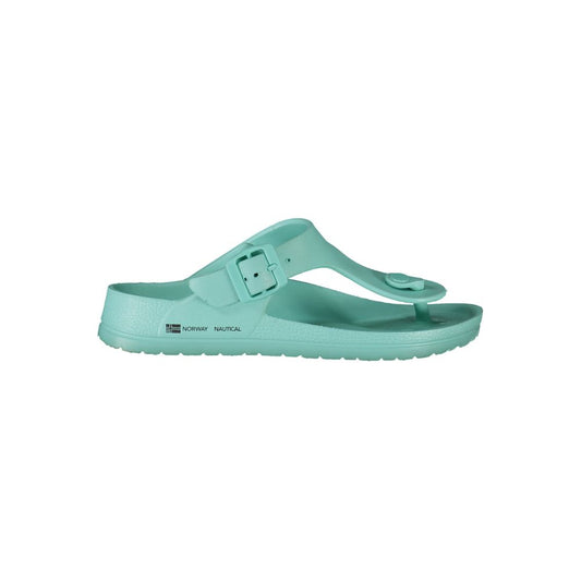 Norway 1963 Blue Plastic Women Sandal with adjustable buckle for summer style and comfort.