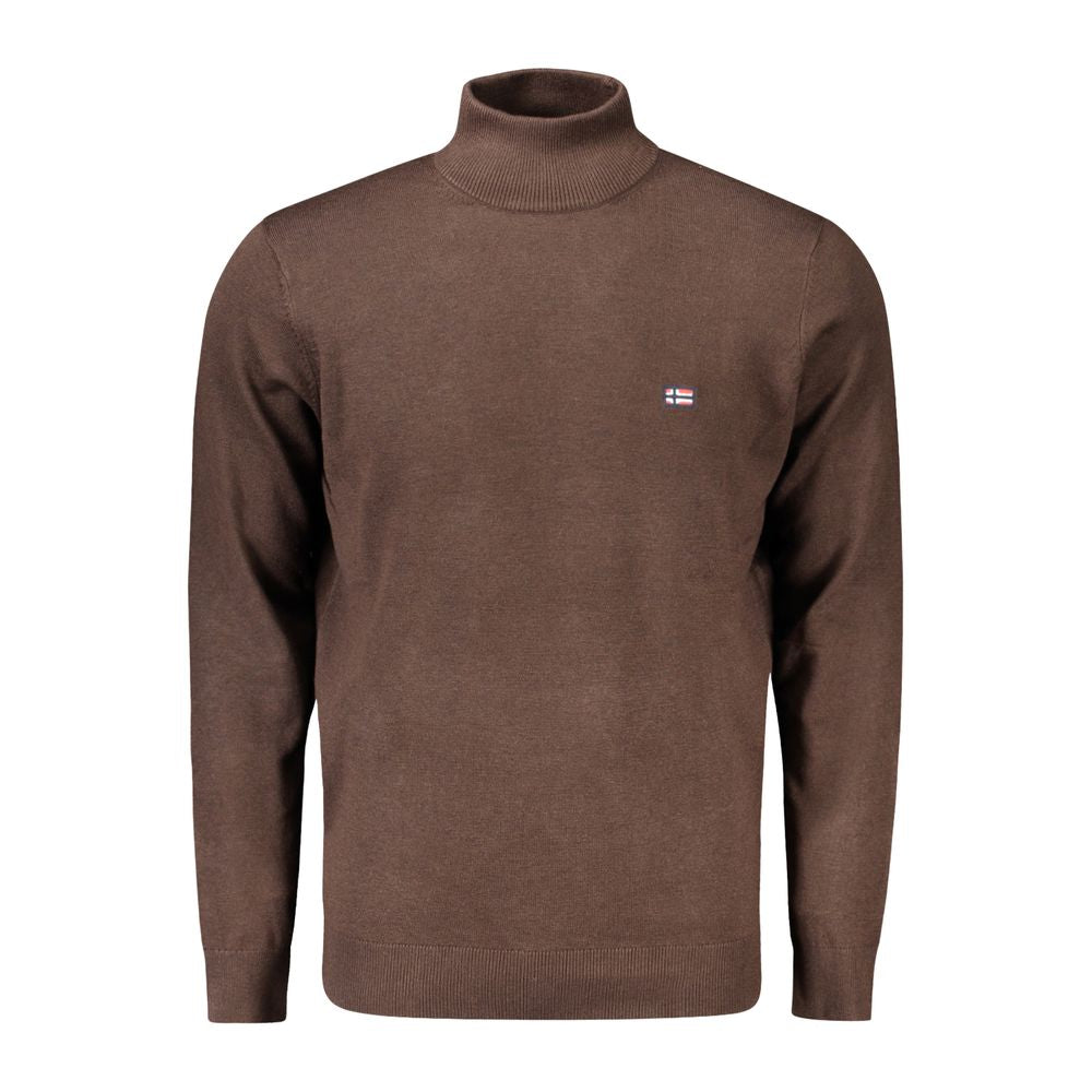 Norway 1963 Brown Polyamide Men Sweater with high neck and embroidery detailing.