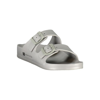 Norway 1963 Gray Plastic Women Sandal featuring two buckles and brand logo, ideal for chic fashion and comfort.