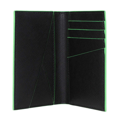 Off-White Black Leather Cardholder with fluo green accents, featuring nine card slots, front and back logos.