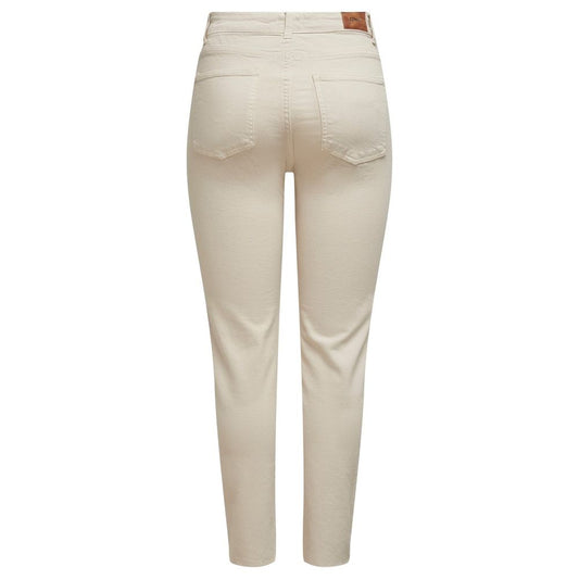 Back view of Only Beige Cotton Mom Jean featuring high waist and straight legs for a comfortable, modern fit.
