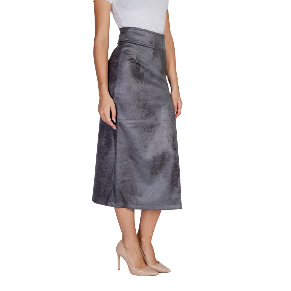 Only Gray Artificial Leather Long Skirt
