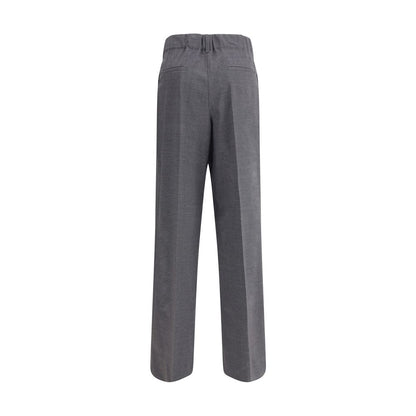 P.A.R.O.S.H. Gray Elastane Casual Pants, wide-leg, elastic waistband, virgin wool blend, front and back pockets, AW25 collection.