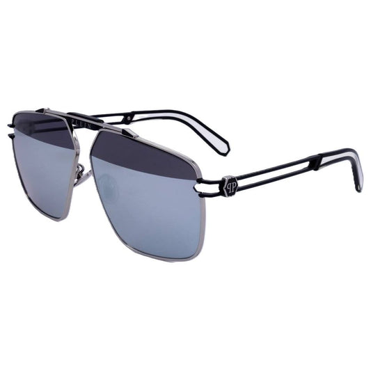 PHILIPP PLEIN SUNGLASSES Mod. SPP049M SHINY PALLADIUM SEMI MATTE BLACK SUNGLASSES & EYEWEAR