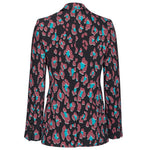 PINKO Black Polyester Suits & Blazer with colorful abstract pattern, classic lapel collar, long sleeves, and single-button closure.