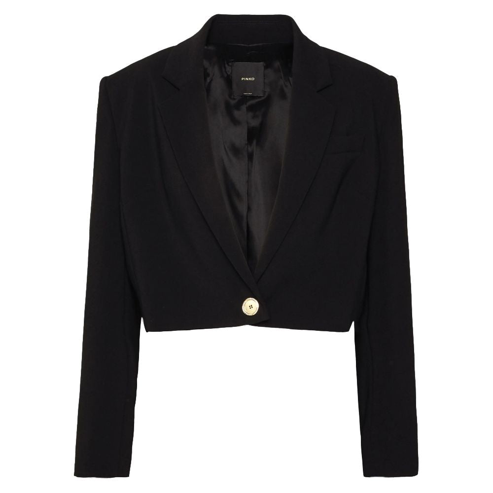 PINKO Black Polyester Women Blazer with gold buttons and chest pocket, chic tailored design.