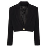 PINKO Black Polyester Women Blazer with gold buttons and chest pocket, chic tailored design.