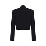 Back view of PINKO Black Polyester Women Blazer with chic design and gold buttons.