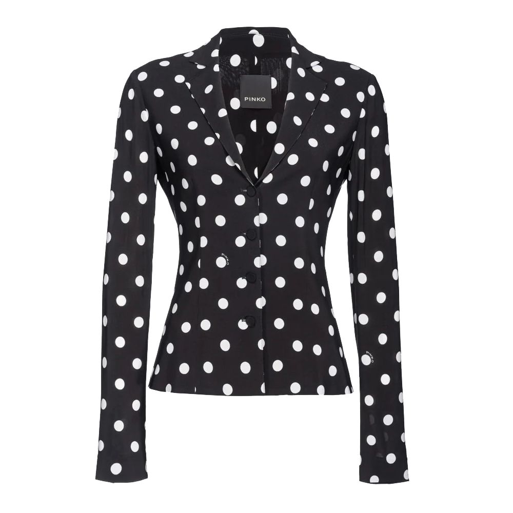 PINKO Black Viscose Women Blazer with polka dot print, a stylish blend of Italian craftsmanship and chic design for office and evening wear.