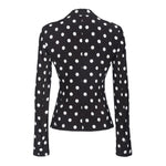 Back view of PINKO Black Viscose Women Blazer with polka dot print, showcasing tailored fit and sleek lapels, perfect for office or evening wear.