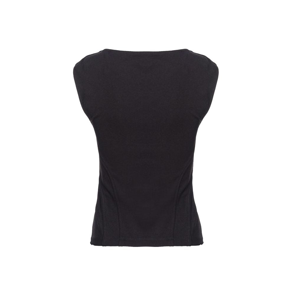 PINKO Black Viscose Women Top - sleek sleeveless design with wide neckline and side zip for a chic silhouette.