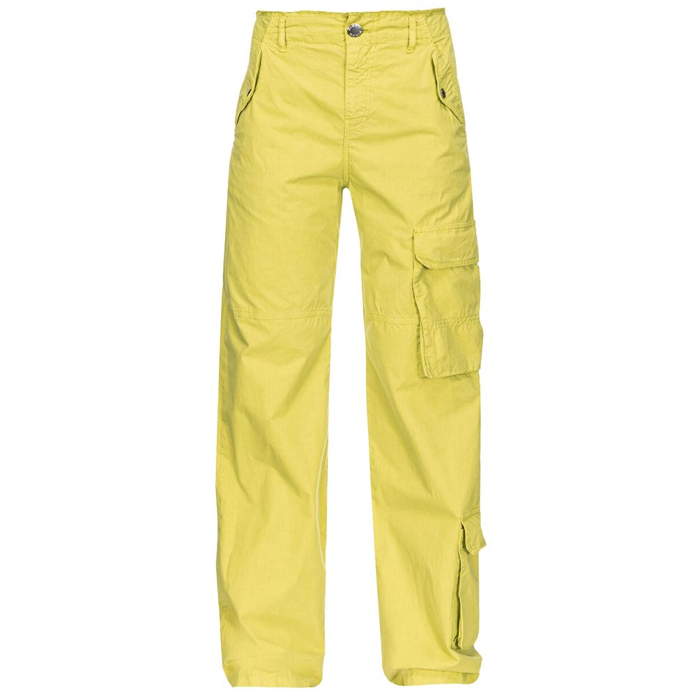 PINKO Green Cotton Women Cargo Pant with utility pockets and regular waist, showcasing modern utilitarian chic style in dyed cotton canvas.