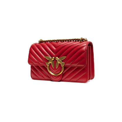PINKO Red Leather Love One Mini Shoulder Bag