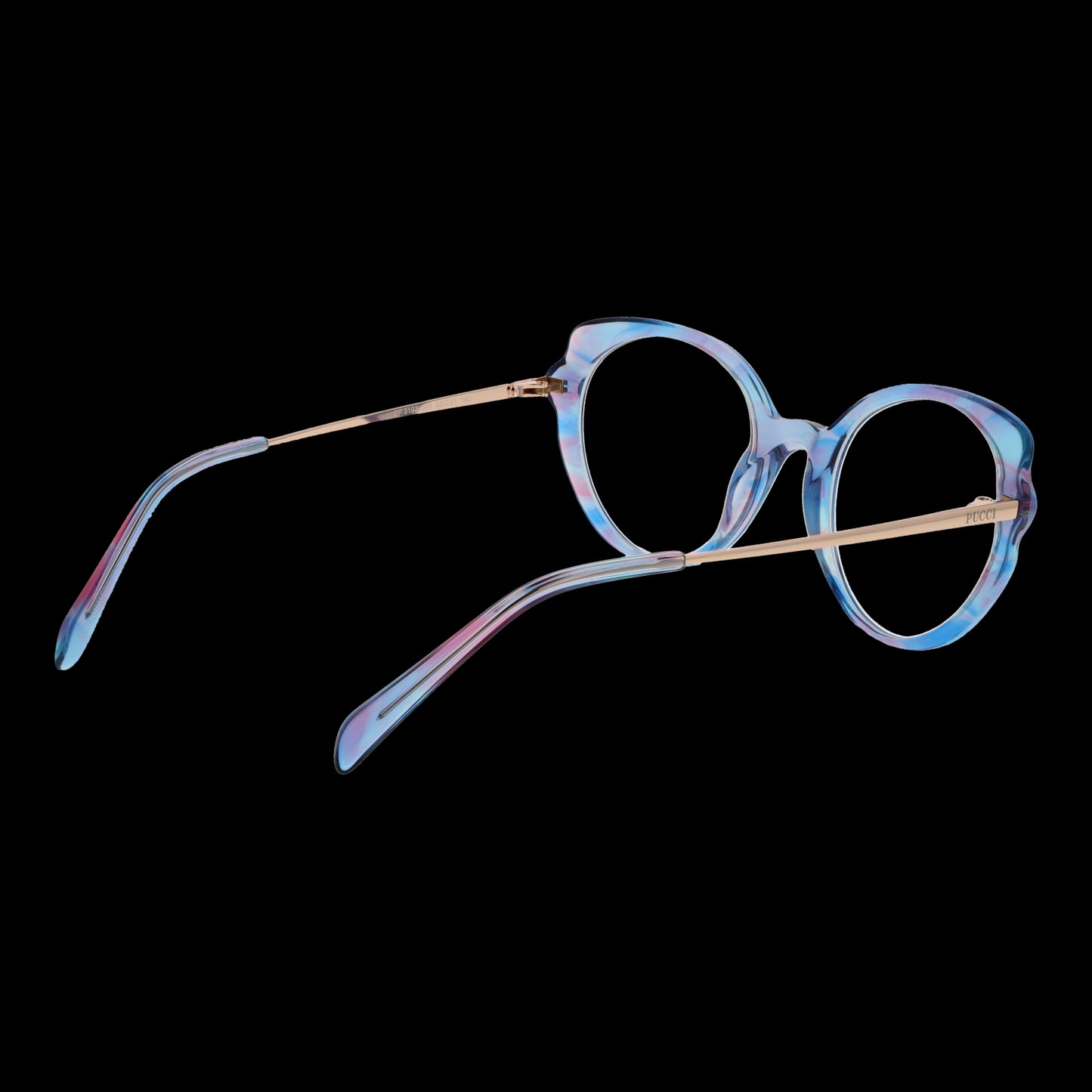 Stylish ladies' eyewear PUCCI MOD. EP5193 52086 in blue, round frame design on black background.