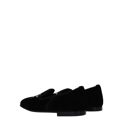 Palm Angels Black Velvet Slip-On Loafers with leather sole, round toe, casual style, front logo, low heel, product code F79080.