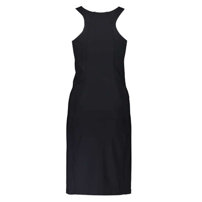 Patrizia Pepe Black Elastane Dress with wide hat straps and crew neck, featuring the logo.