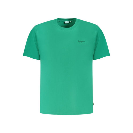 Pepe Jeans Green Cotton T-Shirt with short sleeves and crew neck, featuring logo print, made from 100% sustainable cotton.