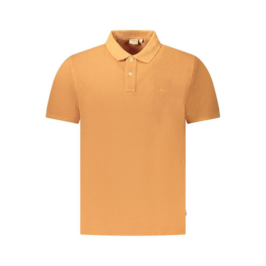 Pepe Jeans Orange Cotton Men Polo Shirt with short sleeves and classic placket, featuring iconic embroidered logo, crafted from 100% cotton.