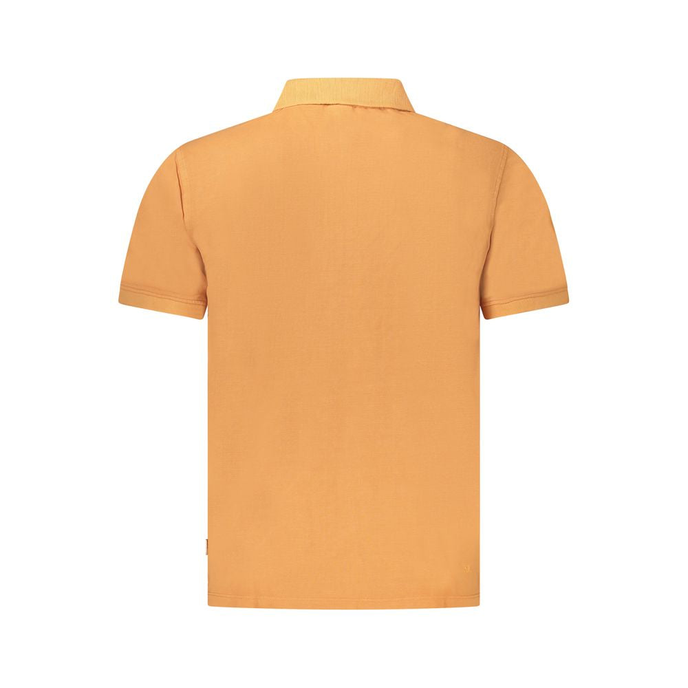 Back view of Pepe Jeans Orange Cotton Men Polo Shirt with short sleeves and classic design.