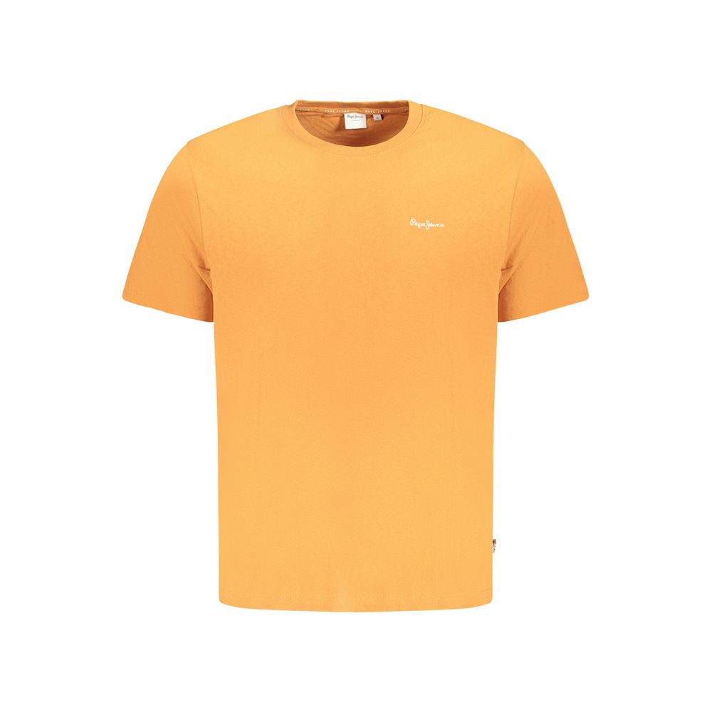 Pepe Jeans Orange Cotton T-Shirt with crew neck and embroidery logo, made of 100% sustainable cotton, short sleeve design.