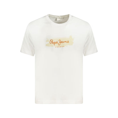 Pepe Jeans White Cotton T-Shirt with logo print, sustainable cotton, short sleeve, crew neck, fashion apparel