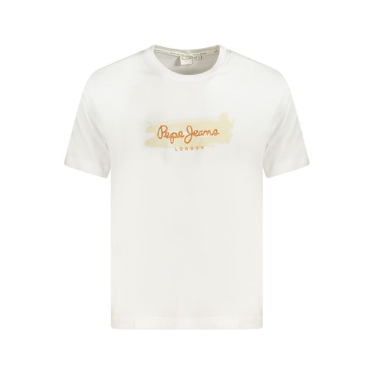 Pepe Jeans White Cotton T-Shirt with short sleeves, crew neck, and logo print made from 100% sustainable cotton