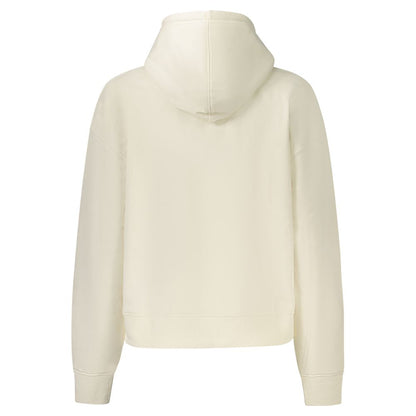 Back view of Pepe Jeans White Cotton Women Sweater with hoodie, showcasing sustainable design and organic cotton material.