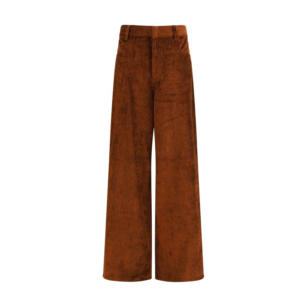 Petar Petrov Brown Cotton Casual Pants in wide-leg corduroy design enhancing silhouette